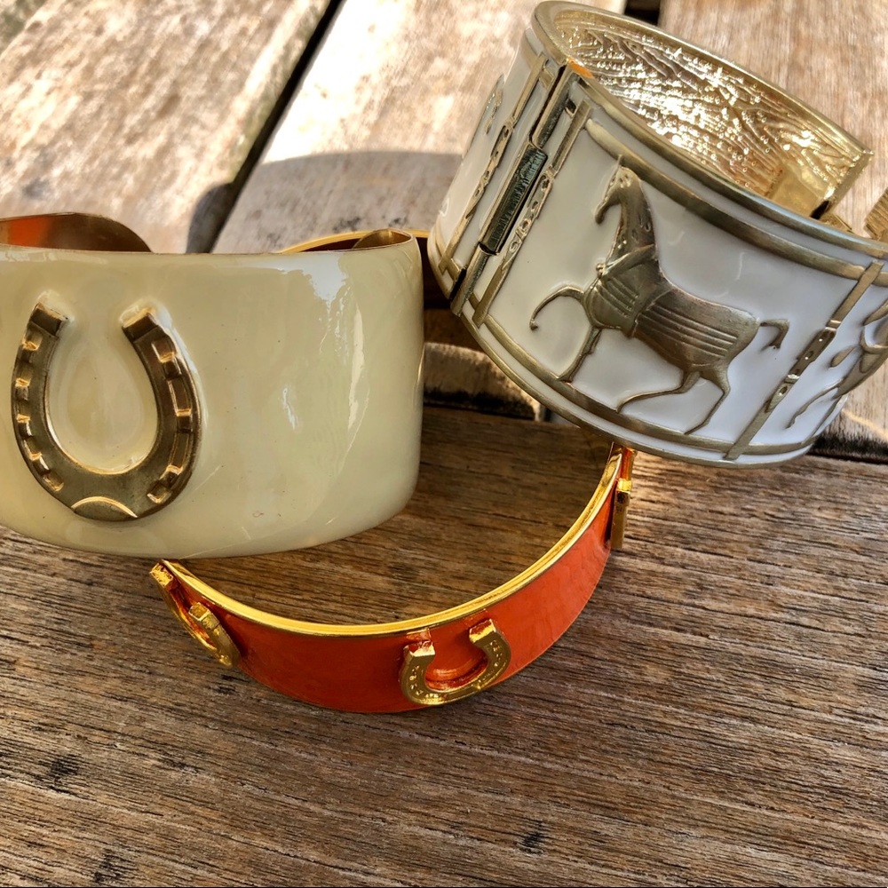Three Enameled Equestrian Bracelets